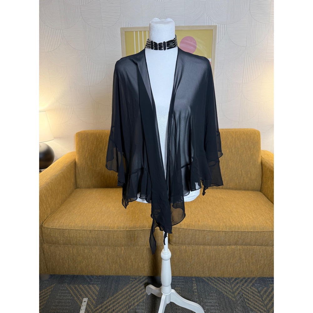 JBS Ltd Sheer Black Ruffle Wrap Shawl Multi Way Sarong Cover Up One Size